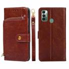 For Tecno Spark 7 Zipper Bag Leather Phone Case(Brown) - 1