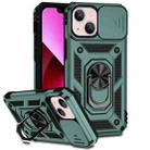For iPhone 14 Plus Sliding Camshield Holder Phone Case (Dark Green) - 1