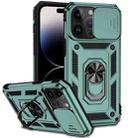 For iPhone 14 Pro Sliding Camshield Holder Phone Case(Dark Green) - 1