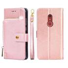 For Fujitsu Arrows Be4 Plus/F-41B Zipper Bag Leather Phone Case(Rose Gold) - 1