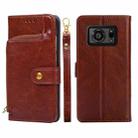 For Sharp Aquos R6 Zipper Bag Leather Phone Case(Brown) - 1