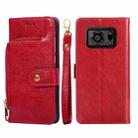 For Sharp Aquos R6 Zipper Bag Leather Phone Case(Red) - 1