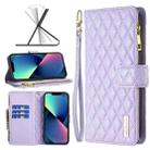 For iPhone 14 Plus Diamond Lattice Zipper Wallet Leather Flip Phone Case (Purple) - 1