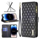 For iPhone 14 Pro Diamond Lattice Zipper Wallet Leather Flip Phone Case(Black) - 1