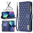For iPhone 13 mini Diamond Lattice Zipper Wallet Leather Flip Phone Case (Blue) - 1
