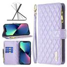 For iPhone 13 mini Diamond Lattice Zipper Wallet Leather Flip Phone Case (Purple) - 1