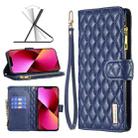 For iPhone 13 Diamond Lattice Zipper Wallet Leather Flip Phone Case(Blue) - 1