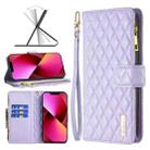 For iPhone 13 Diamond Lattice Zipper Wallet Leather Flip Phone Case(Purple) - 1