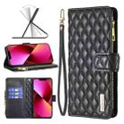 For iPhone 13 Diamond Lattice Zipper Wallet Leather Flip Phone Case(Black) - 1