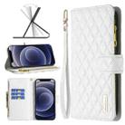 For iPhone 12 mini Diamond Lattice Zipper Wallet Leather Flip Phone Case (White) - 1
