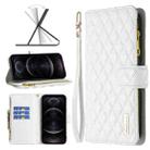 For iPhone 12 / 12 Pro Diamond Lattice Zipper Wallet Leather Flip Phone Case(White) - 1