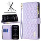 For iPhone 12 / 12 Pro Diamond Lattice Zipper Wallet Leather Flip Phone Case(Purple) - 1