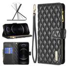 For iPhone 12 / 12 Pro Diamond Lattice Zipper Wallet Leather Flip Phone Case(Black) - 1