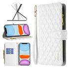 For iPhone 11 Diamond Lattice Zipper Wallet Leather Flip Phone Case (White) - 1