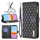 For iPhone 11 Diamond Lattice Zipper Wallet Leather Flip Phone Case (Black) - 1