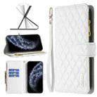 For iPhone 11 Pro Diamond Lattice Zipper Wallet Leather Flip Phone Case (White) - 1