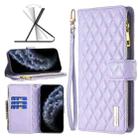 For iPhone 11 Pro Diamond Lattice Zipper Wallet Leather Flip Phone Case (Purple) - 1