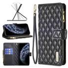 For iPhone 11 Pro Diamond Lattice Zipper Wallet Leather Flip Phone Case (Black) - 1