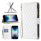 For iPhone SE 2022 / SE 2020 / 8 / 7 Diamond Lattice Zipper Wallet Leather Flip Phone Case(White) - 1