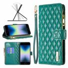 For iPhone SE 2022 / SE 2020 / 8 / 7 Diamond Lattice Zipper Wallet Leather Flip Phone Case(Green) - 1