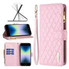 For iPhone SE 2022 / SE 2020 / 8 / 7 Diamond Lattice Zipper Wallet Leather Flip Phone Case(Pink) - 1