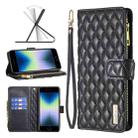 For iPhone SE 2022 / SE 2020 / 8 / 7 Diamond Lattice Zipper Wallet Leather Flip Phone Case(Black) - 1