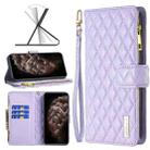 For iPhone 11 Pro Max Diamond Lattice Zipper Wallet Leather Flip Phone Case (Purple) - 1