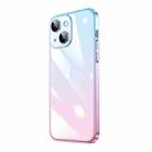 For iPhone 13 Transparent Electroplated PC Gradient Phone Case(Pink Blue) - 1