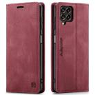 For Samsung Galaxy M53 AutSpace A01 Retro Skin-feel Crazy Horse RFID Leather Phone Case(Wine Red) - 2