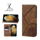 For Samsung Galaxy S21 Ultra 5G Geometric Mandala Embossed Leather Phone Case(Brown) - 1