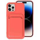 For iPhone 14 Pro Max TPU + Flannel Lining Card Slots Phone Case (Pink Orange) - 1