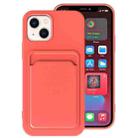 For iPhone 14 Plus TPU + Flannel Lining Card Slots Phone Case (Pink Orange) - 1