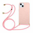 For iPhone 14 Wheat Straw Material + TPU Protective Case with Lanyard (Pink) - 1