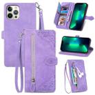 For iPhone 11 Embossed Flower Shockproof Leather Phone Case (Purple) - 1