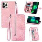 For iPhone 12 Embossed Flower Shockproof Leather Phone Case(Pink) - 1