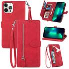 For iPhone 12 Embossed Flower Shockproof Leather Phone Case(Red) - 1