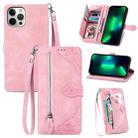 For iPhone 12 Pro Max Embossed Flower Shockproof Leather Phone Case(Pink) - 1