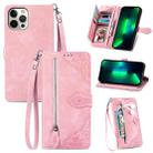 For iPhone 13 Pro Max Embossed Flower Shockproof Leather Phone Case (Pink) - 1