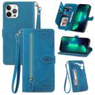 For iPhone 13 Pro Max Embossed Flower Shockproof Leather Phone Case (Blue) - 1