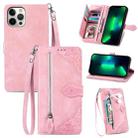 For iPhone 13 mini Embossed Flower Shockproof Leather Phone Case (Pink) - 1