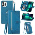 For iPhone 13 mini Embossed Flower Shockproof Leather Phone Case (Blue) - 1