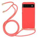 For Google Pixel 6 Wheat Straw Material + TPU Protective Case with Lanyard(Red) - 1