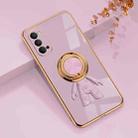 For OPPO Reno4 6D Plating Astronaut Ring Kickstand Phone Case(Light Purple) - 1