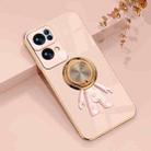 For OPPO Reno7 Pro 5G 6D Plating Astronaut Ring Kickstand Phone Case(Light Pink) - 1