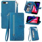 For iPhone SE 2022 / SE 2020 / 8 / 7 Embossed Flower Shockproof Leather Phone Case(Blue) - 1