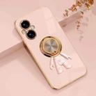 For OPPO A96 6D Plating Astronaut Ring Kickstand Phone Case(Light Pink) - 1