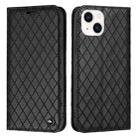 For iPhone 14 S11 RFID Diamond Lattice Flip Leather Phone Case (Black) - 1