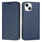 For iPhone 14 Plus S11 RFID Diamond Lattice Flip Leather Phone Case (Blue) - 1