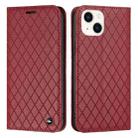 For iPhone 14 Plus S11 RFID Diamond Lattice Flip Leather Phone Case (Red) - 1