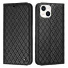 For iPhone 14 Plus S11 RFID Diamond Lattice Flip Leather Phone Case (Black) - 1